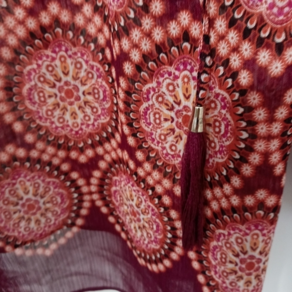 Rose & Olive Paisley Sheer Long Sleeve Blouse With Tassel Ties At Front. - Picture 3 of 9